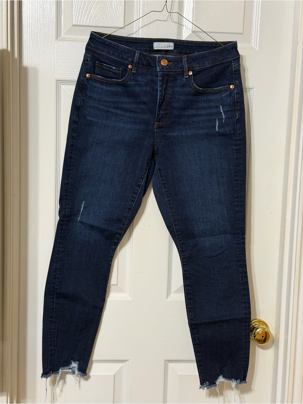 LOFT Women's Skinny Jeans - Dark Indigo with Frayed Hem